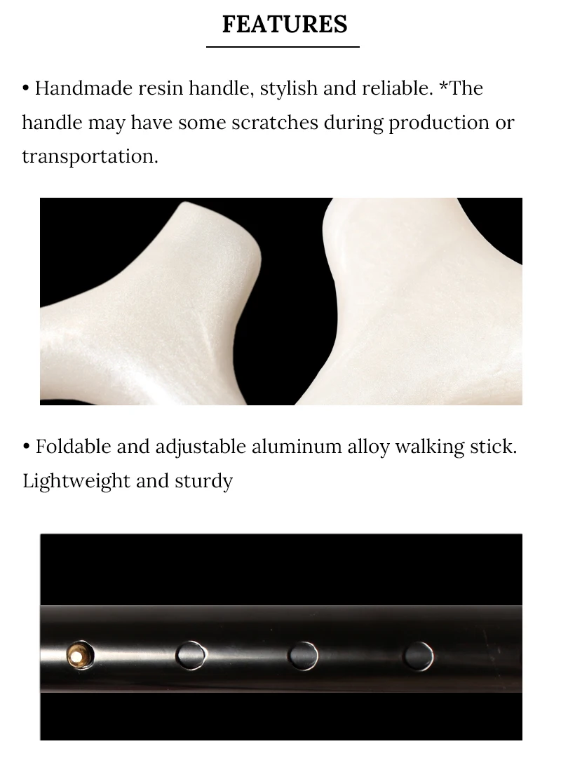 Adjustable Walking Stick 85cm-95cm Pearl White Handle Black Aluminum Alloy Folding Canes for Men And Women Foldable Stick
