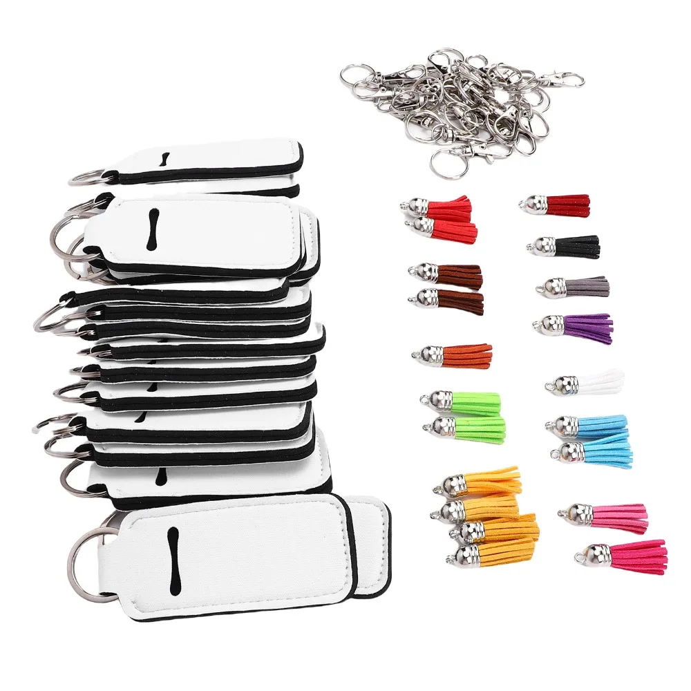 60PCS Neoprene Material Sublimation Lipstick Holder Fringe Design Blank Sublimation Surface Lip Balm Holder Keychain