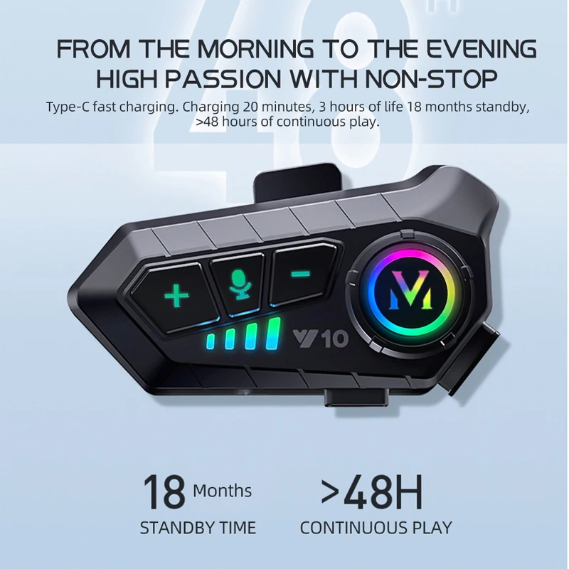Y10 Motorcycle Helmet Headset Wireless Bluetooth 5.3 Headphone Voice Control Earphone Handsfree Call MP3 Player Speaker Kit