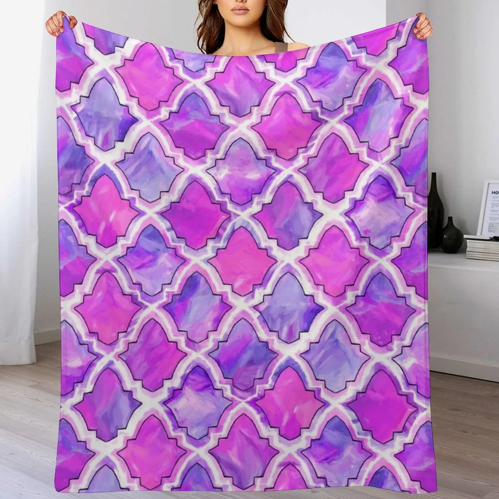 Marrakesh Inspired Moroccan In Purple & Magenta Throw Blanket