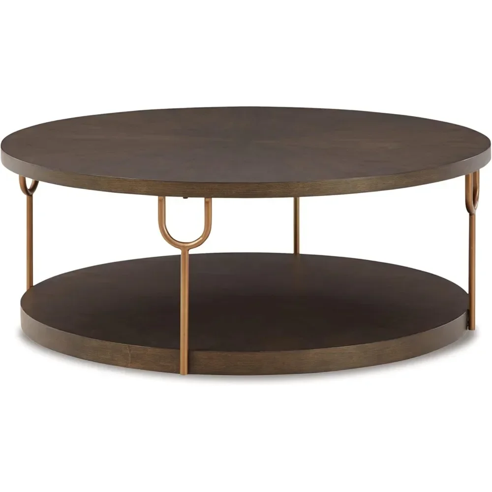 Brazburn Contemporary Round 42" Coffee Table, Metallic & Brown Finish mesas de centro para sala