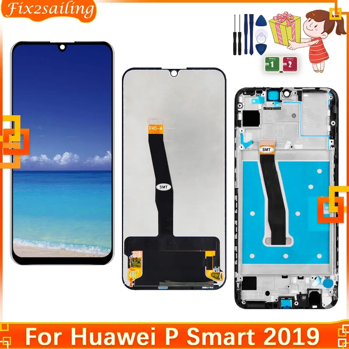 For Huawei P Smart 2019 LCD No/With Frame Screen Display P Smart 2019 LCD Screen POT-LX1 L21 LX3 Replacement Parts 100% Tested