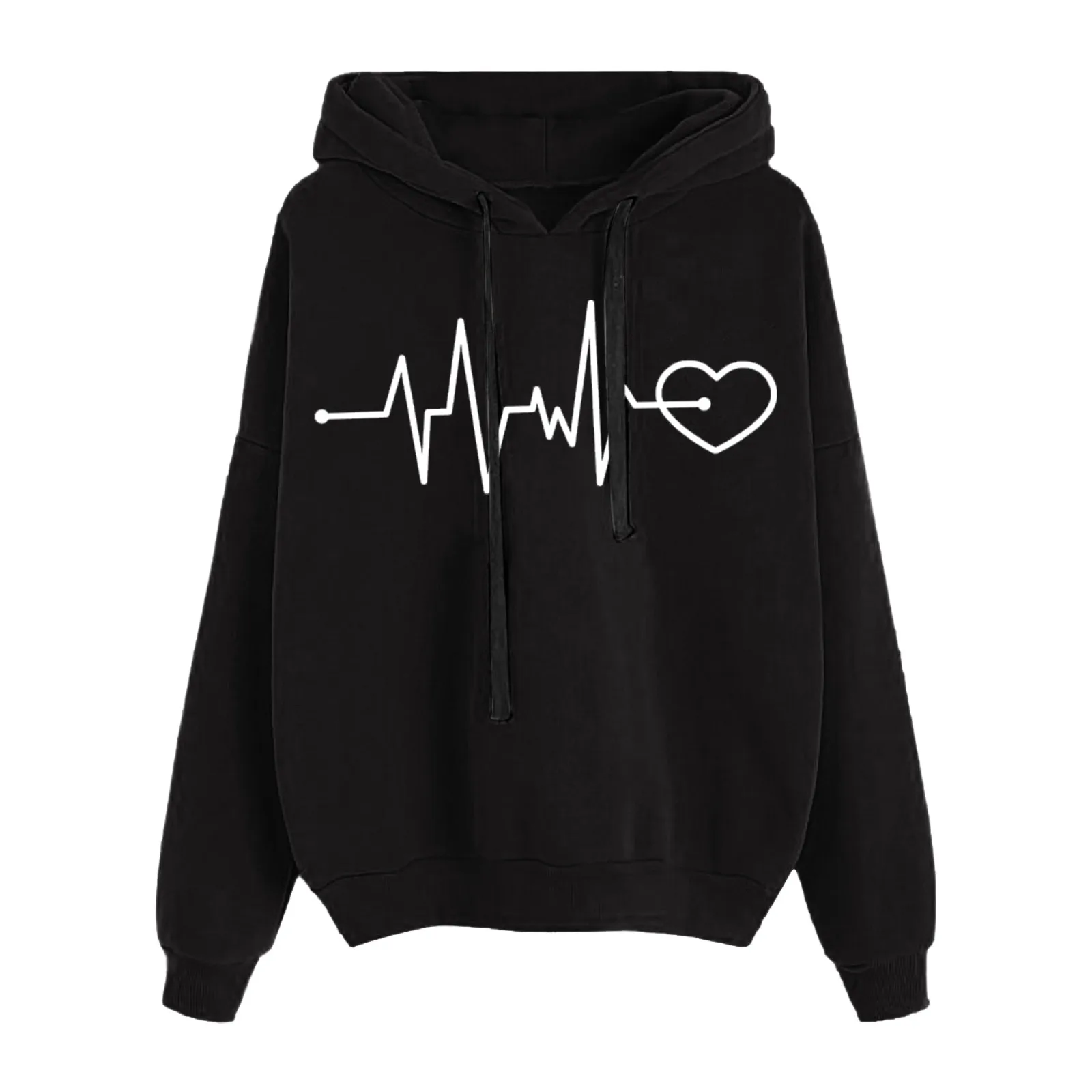 

90s Outfits Kpop Hip- Women's Comfy Love Print Hooded Sweatshirt Casual Drawstring Slouchy Blouse Long Sleeve Comfy Blouse Top