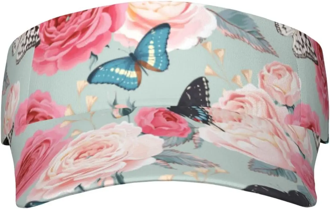 Sport Sun Visor Hat Peony Roses and Butterfly Women Men Sun Hat Cap for Golf Tennis