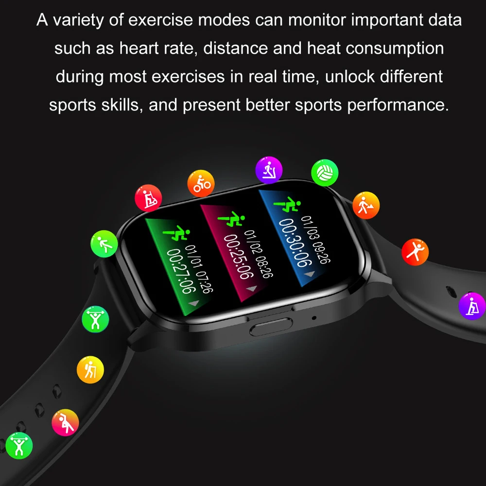 AMOLED 2.01 "ผู้ชายผู้หญิงฟันสีฟ้า Call กีฬาฟิตเนสสมาร์ทนาฬิกา Heart Rate กันน้ํา Voice Assistant นาฬิกา NFC Smartwatches