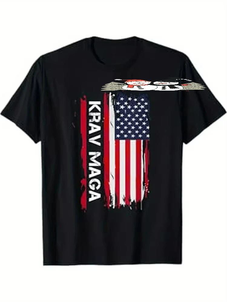 Krav Maga Martial Arts Training T-Shirt-American Flag Graphic design-100% cotton O-neck short sleeve printed men's T-shirt.