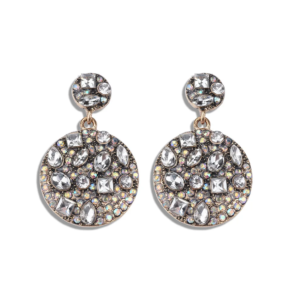 Cross-border retro exaggerated earrings, alloy diamond-encrusted crystal geometric love earrings, heart-shaped earrings, pendant