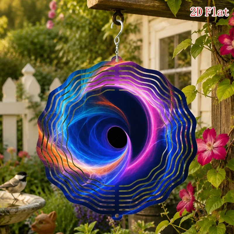 3D Black Hole Vortex Cosmic Wind Spinner - 10 Inch Metal Art with 360 Swivel Hook for Garden Patio Indoor Outdoor Gift