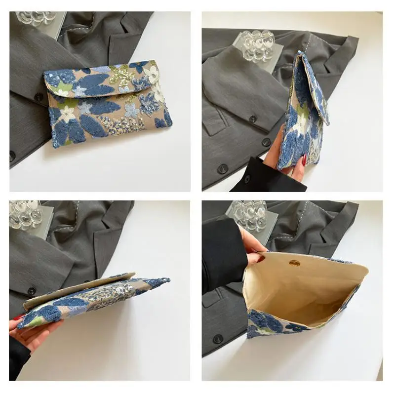 1 Stück Glitzernde Elegante Party-Handtaschen Stilvolle Pailletten-Abendclutches Perlenbesetzte Exquisite Blumenstickerei-Taschen für den Abend – Detail 11