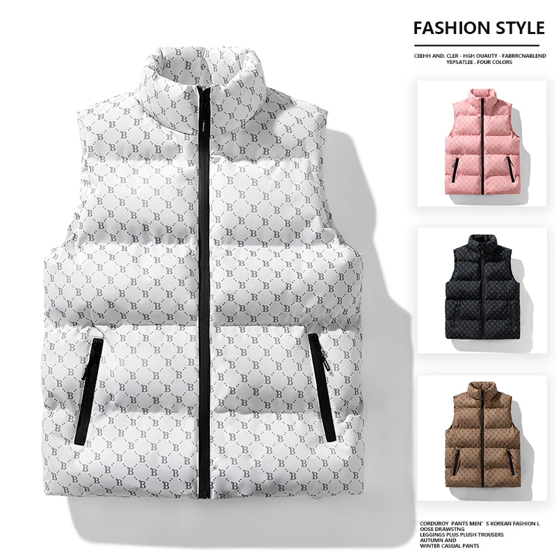 

Warm B-Letter Print Vest ex Svel Jaet Stand Collar Casual Outerwear Knitted Fabric Thi Winter Faion Brand
