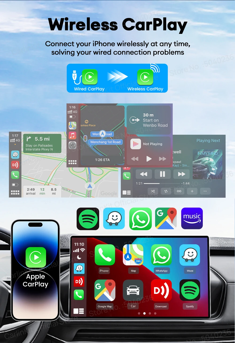 NEU CarlinKit HD2CP Pro CarPlay zu HDMI Wireless Android Auto CarPlay 3-in-1 Smart Car Box Plug and Play 2K Video Streaming Box – Detail 8