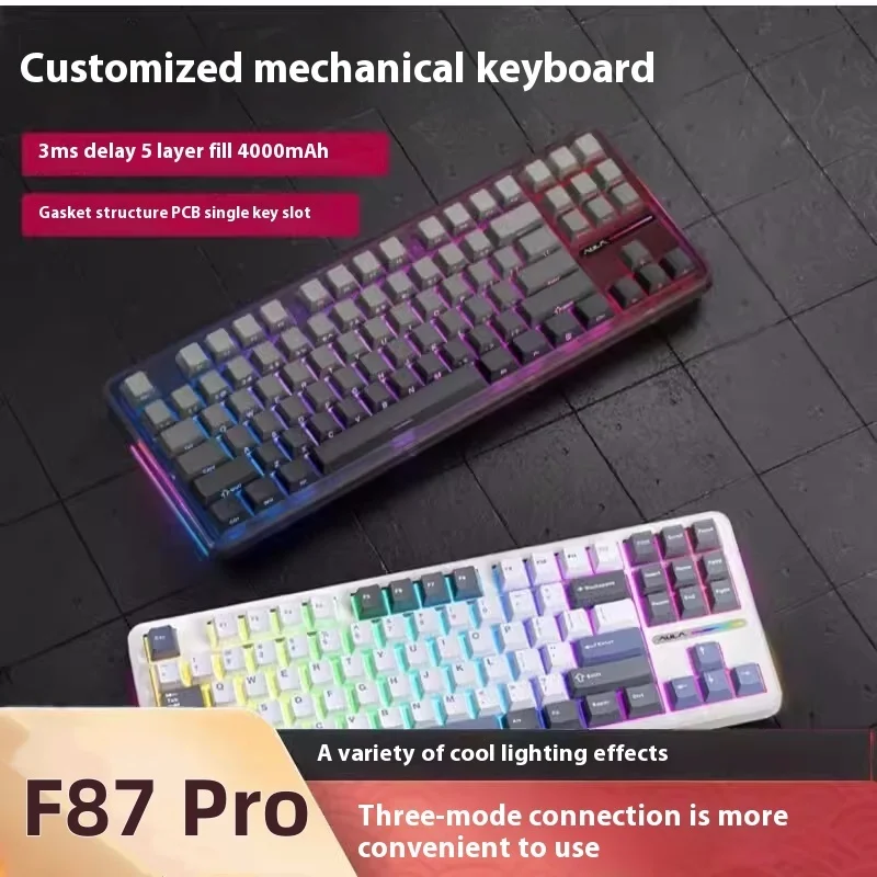 teclado mecanico do jogo teclado sem fio pbt hot plug 3 mode 24g usb bluetooth acessorios aula f87pro 01