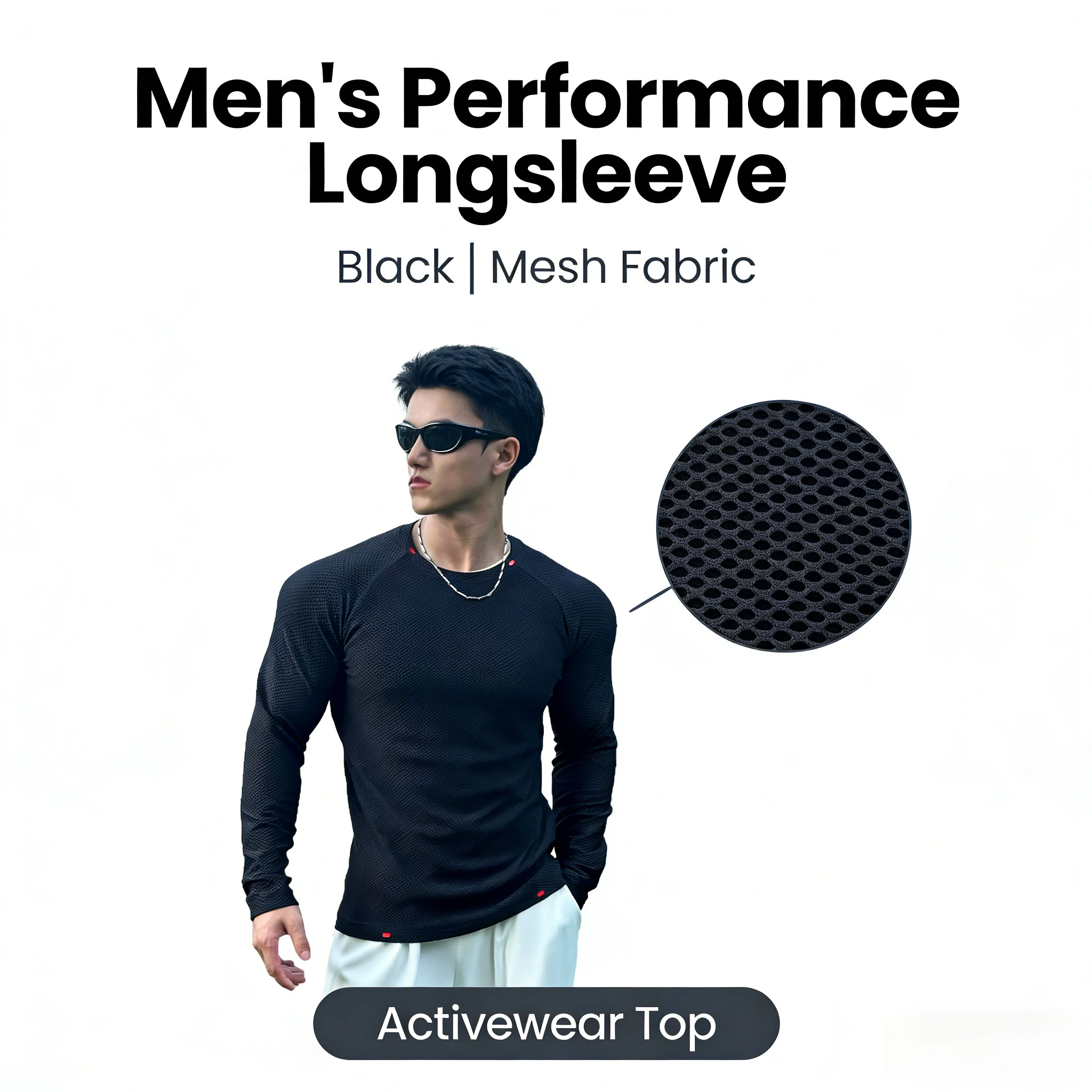 

Mesh elastic tight T-shirt men's long-sleeved fitness clothes show big
