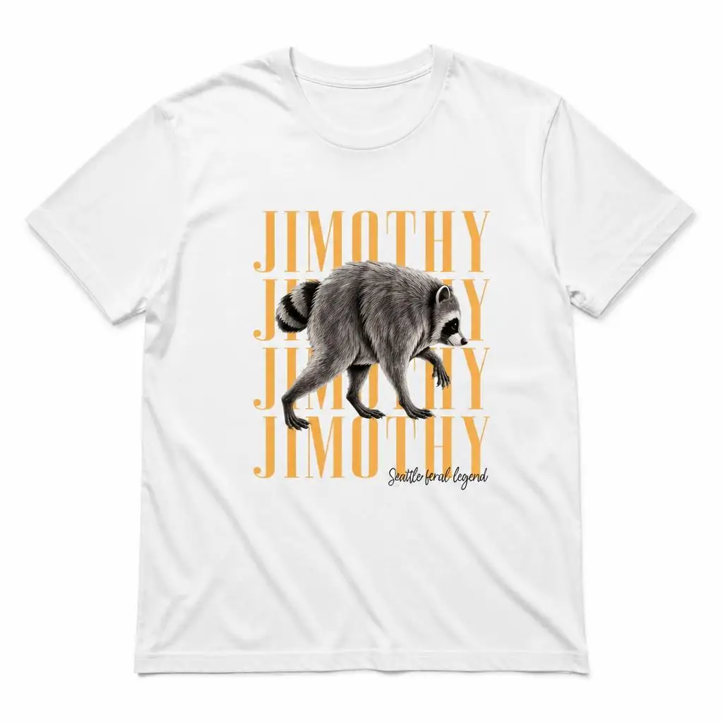 Jimothy Raccoon Seattle Feral Legend T-Shirts for Men Pure Cotton Tees Round Collar Short Sleeve T Shirts