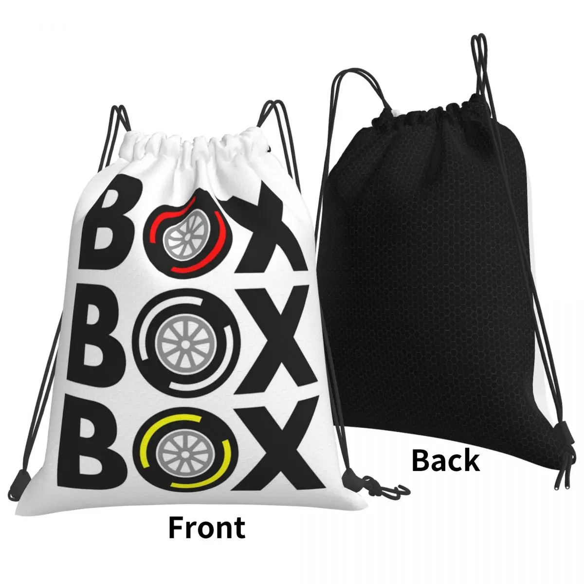 Mochilas con diseño compuesto de neumáticos F1, "Caja Box", bolsas portátiles con cordón, bolsa deportiva, bolsas para libros para hombre y mujer, escuela