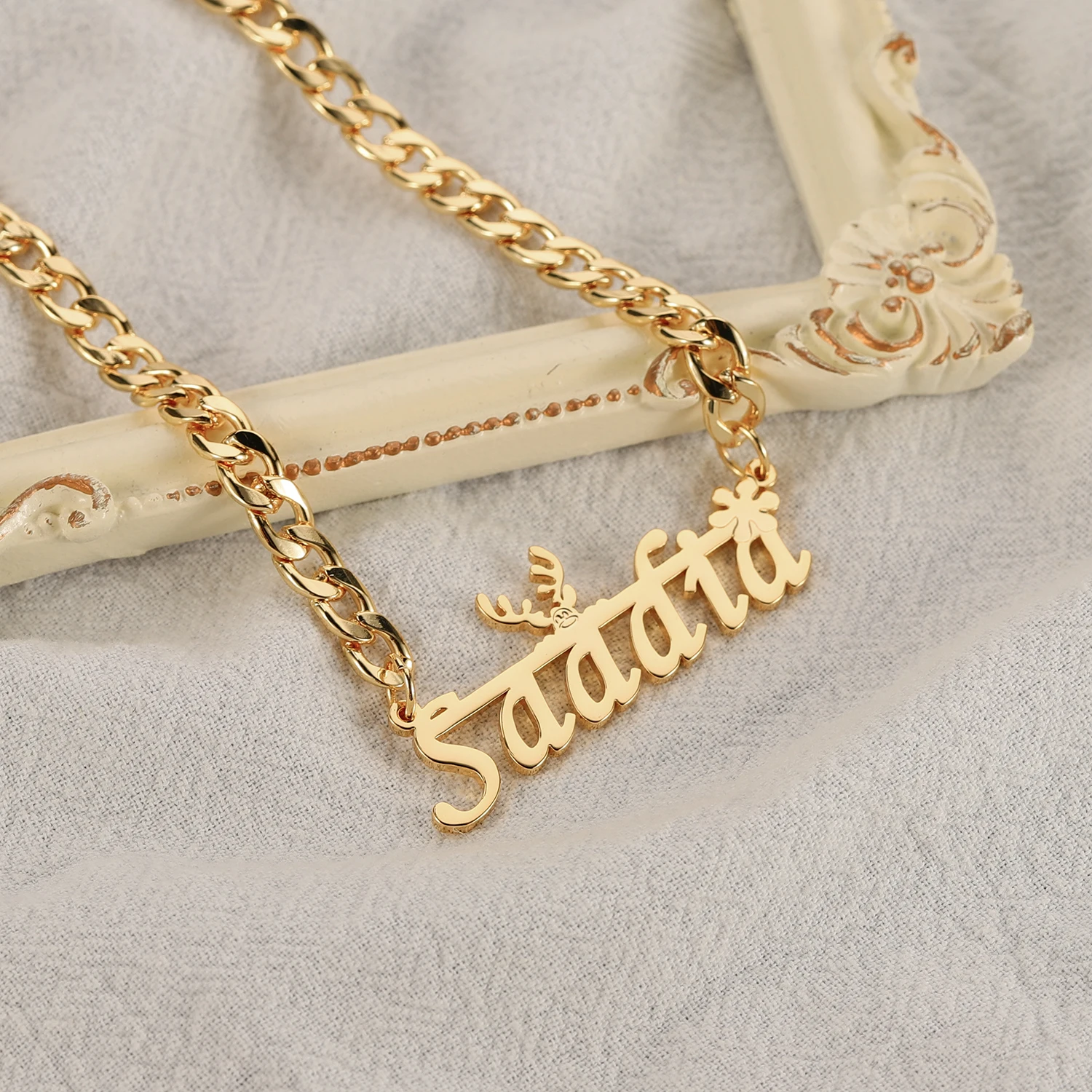 

Dascusto Рождественские праздничные украшения на заказ для женщин персонализированное имя ожерелье Рождественский дизайн оленя позолоченный