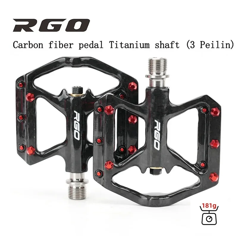 

RGO MTB/Road Bike Carbon Fiber Titanium Shaft Pedal Ultralight 3Bearings Foot Pedal (180g)