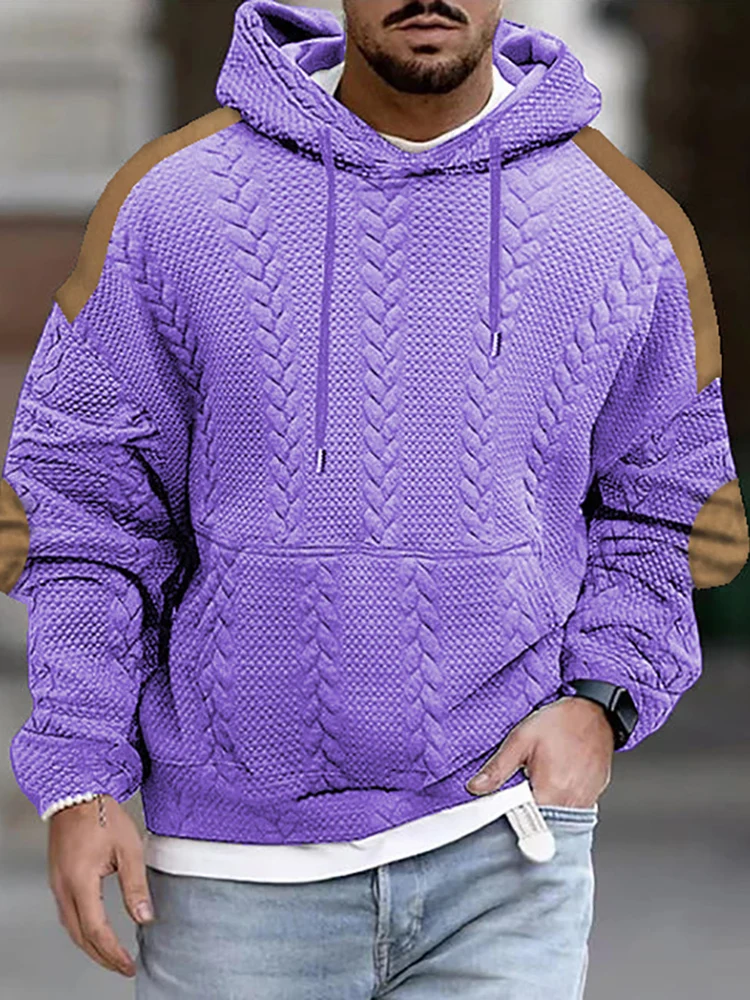 

American Retro Men Thicken Hoodies Patchwork Drawstring Long Sleeves Loose Outdoor Keep Warm Fall Winter Pullover Men Sweatshirt