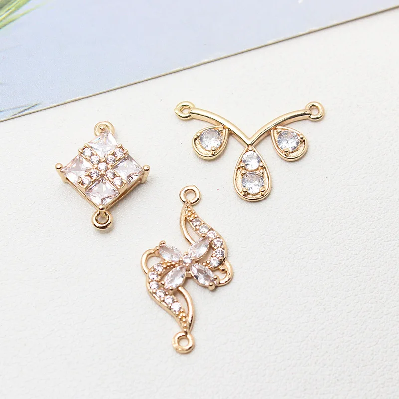 6pcs Copper Inlaid Zircon Crystal Bow Geometric Pendant Diy Pendant Necklace Bracelet Jewelry Handmade Materials Charms