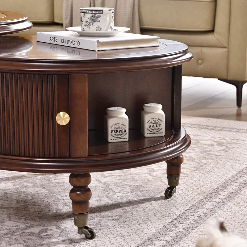 French medieval solid wood size combination round coffee table living room TV cabinet coffee table