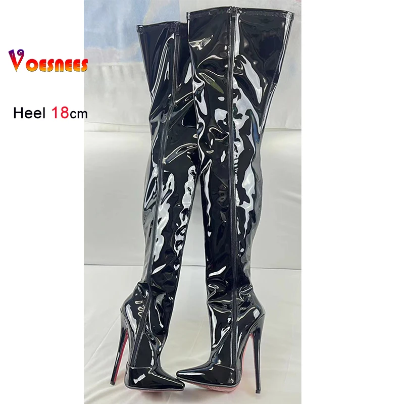 Voesnees Sexy schwarze Oberschenkelhohe Stiefel 18 cm Stiletto Overknee Damenstiefel Nachtclub Bühne Pole Dance Schuhe Benutzerdefinierte Farben Plus Größe 46 4