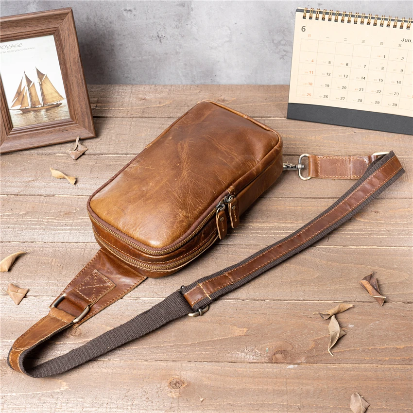 100% Genuine Leather Chest Bag Male Shoulder Messenger Bag Men Crossbody Business Chest Pack Casual Bag Men Multifunctional Bag