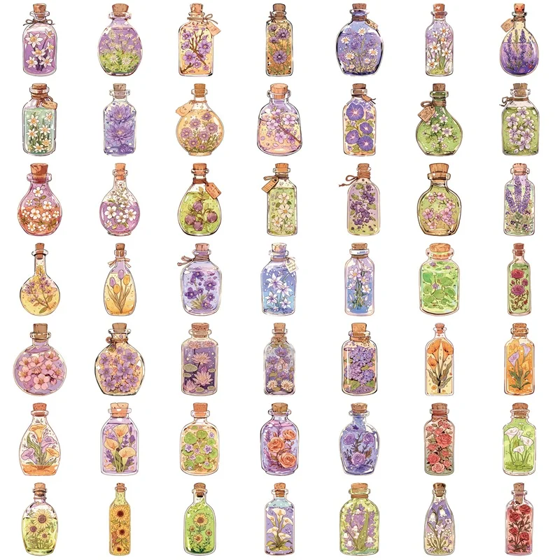 10/30/50PCS Kawaii Flower Bottle PVC Sticky Sticker Aesthetic Stationery DIY Decoration Scrapbooking School Supplies