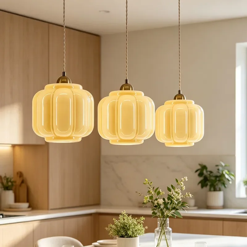 Cross-border Pendant Lamp French Light Luxury Glass Bud Chandelier Island Restaurant Bedroom Cream Wind High-end Hotel Handmade