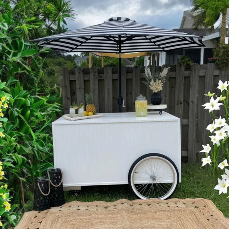 Street Mobile Coffee Cart Business on Wheels Custom Metal Commercial Candy Cart