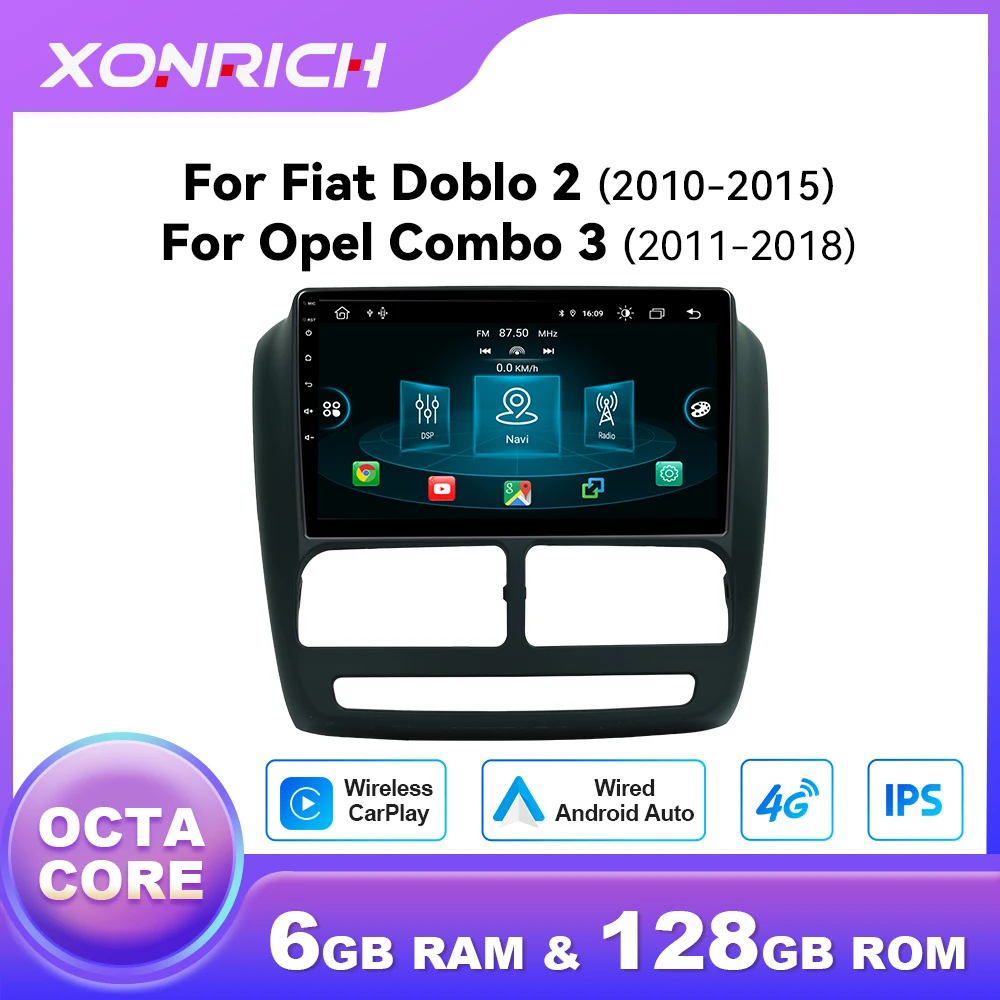 Android14 Wireless CarPlay Android Auto Lettore multimediale per auto per Fiat Doblo 2 2010-2014 Opel Combo 3 2011-2018 Wifi DSP IPS RDS