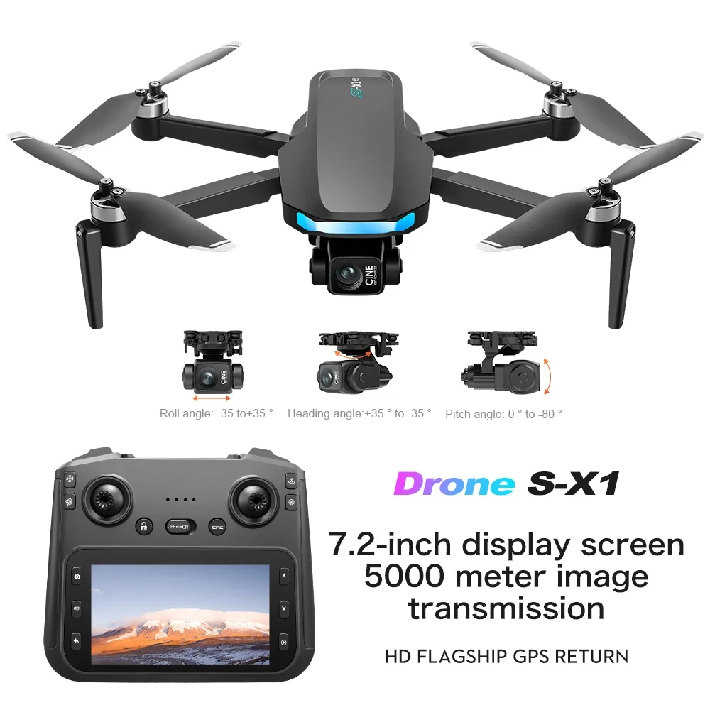 

Дрон S-X1 Профессиональные камеры 4K HD EIS 3-осевой стабилизатор с защитой от сотрясений и экраном Бесщеточные дроны RC Квадрокоптер 5G GPS Дрон Игрушка