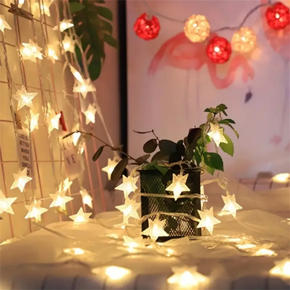 Guirnalda de luces de estrella con pilas, guirnaldas de luces LED con patrón islámico para Ramadán, decoración del hogar, dormitorio, fiesta, boda, 1 ud.