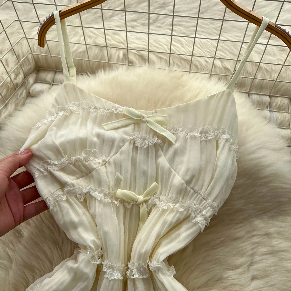 Chic Sexy Edible Tree Fungus sweet High Waist Slip Dress Fairy Casual A-line Dress Vacation Vestidos Women Boho Sundress