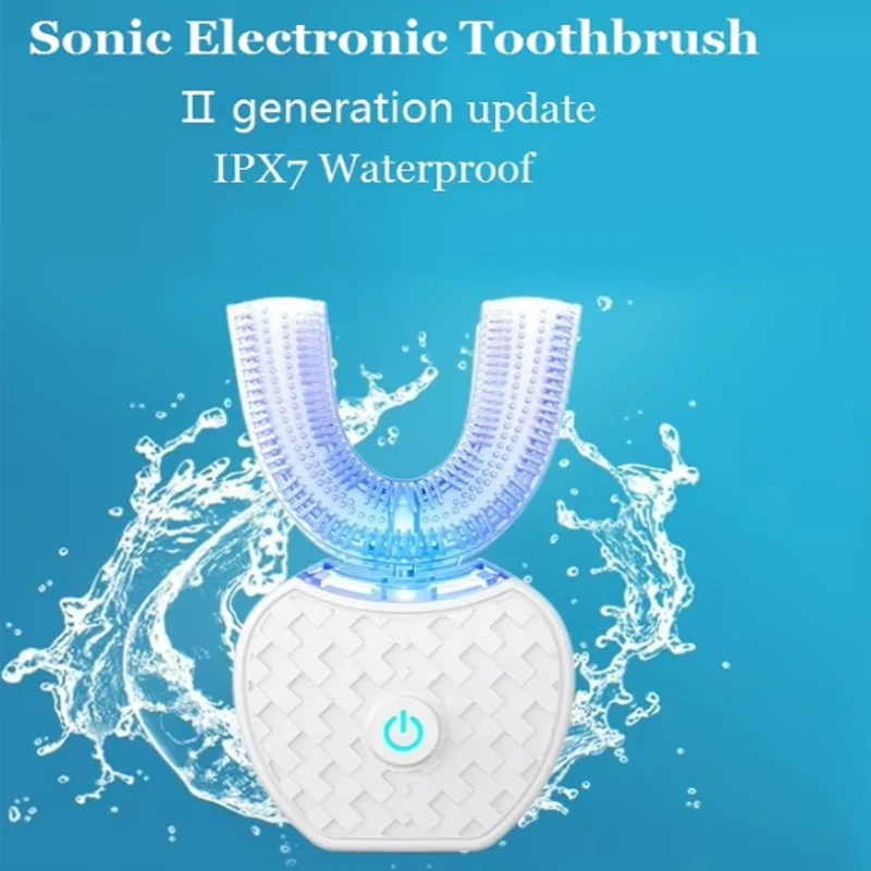 New model sonic electric toothbrush with U-shaped soft silicone bristles, IPX7 waterproof plastic household oral cleaner