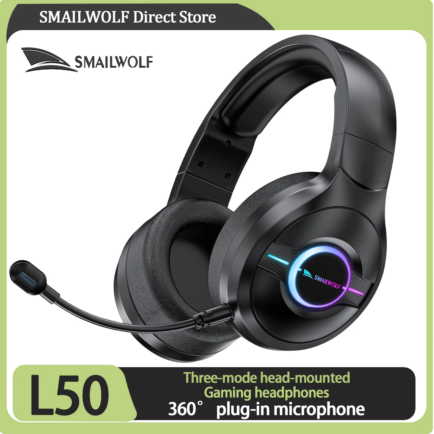 

SMAILWOLF L50 three-mode wireless headphones head-mounted plug-in microphone RGB lighting desktop computer laptop universal
