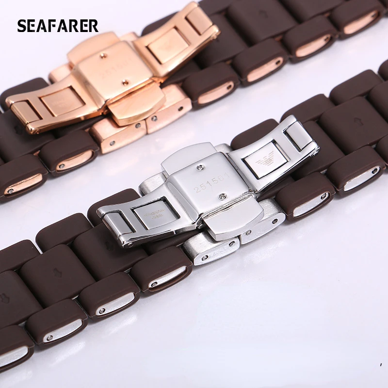 Rubber Steel Watch Strap for Armani Ar5905 5920 5890 5858 5906 Soft Comfortable Silicone Watchband Accessories 20 23mm Wristband