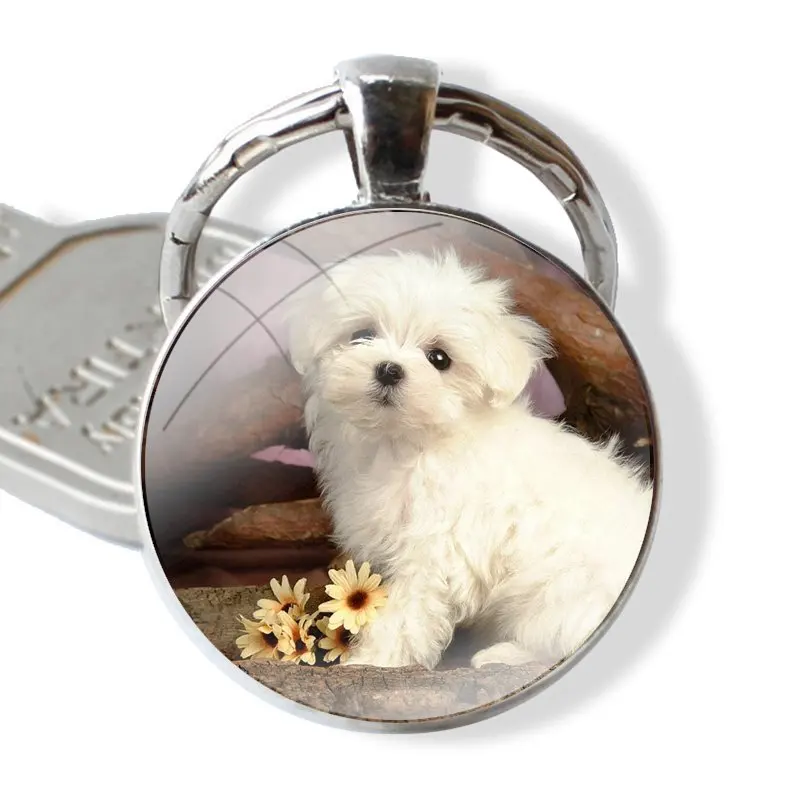 Awesome I Love My Maltese Dog 25mm Glass Cabohcon Keychain Key Rings for Women Men Jewelry Gift