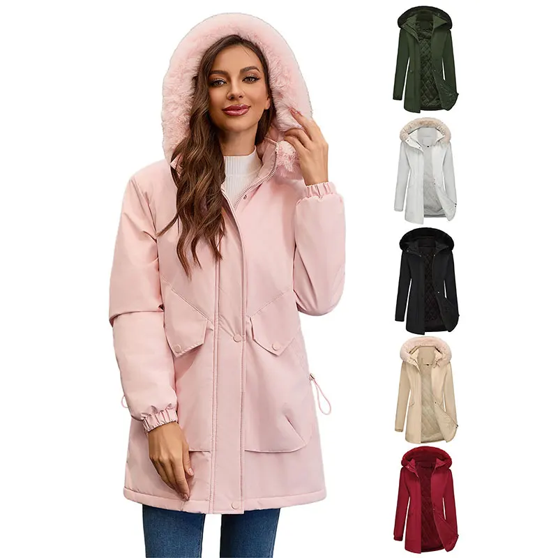 

Fashionable Cotton Jacket For Women Winter 2025 Mid-Length Style Solid Color Large Collar Warm Adding Fleece Padded Coat Female