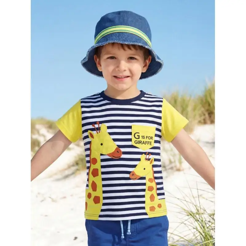 Children's Clothing Boys' And Girls' Tops Short Sleeve Tee Cotton Boys Summer New Style Giraffe Embroidery Euro American Fashion
