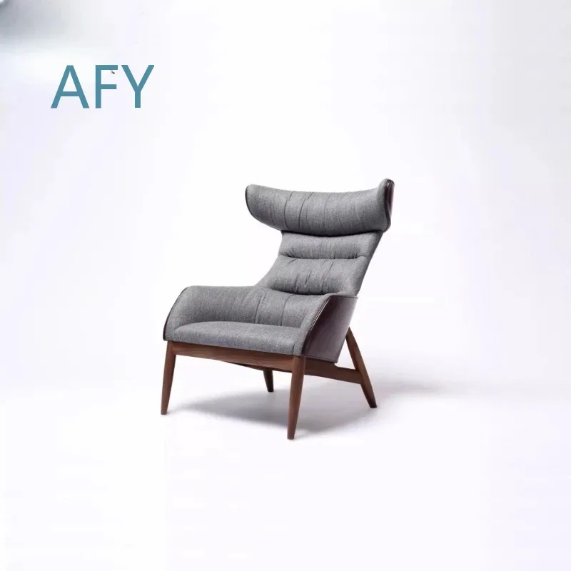 Designer Single Sofa Chair for Model House Sales Office with Solid Wood Feet High Back Reception Chair for Modern Living Room