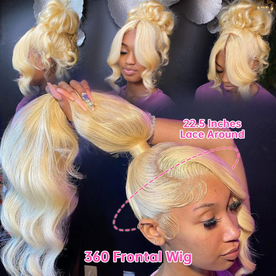 Platinum Blonde 613 Hd 13x6 Lace Front Wig Body Wave Honey Blond Colored Human Hair Wig Pre Plucked 13x4 HD Transparent Lace Frontal Wig Vietnamese Body Wavy 360 Lace Wig Ponytail Invisible Drawstring
