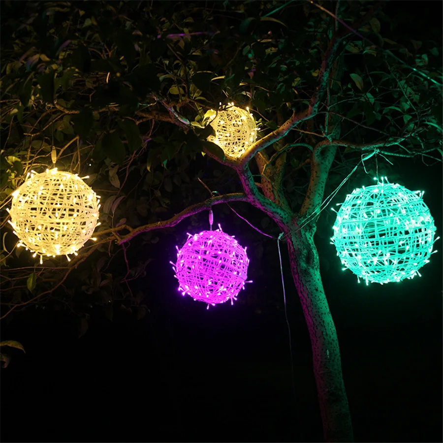 Outdoor 20/30CM Globe Ball Fairy String Lights for Party Wedding Garden Decor albero di natale Rattan Ball Hanging ghirlande luci