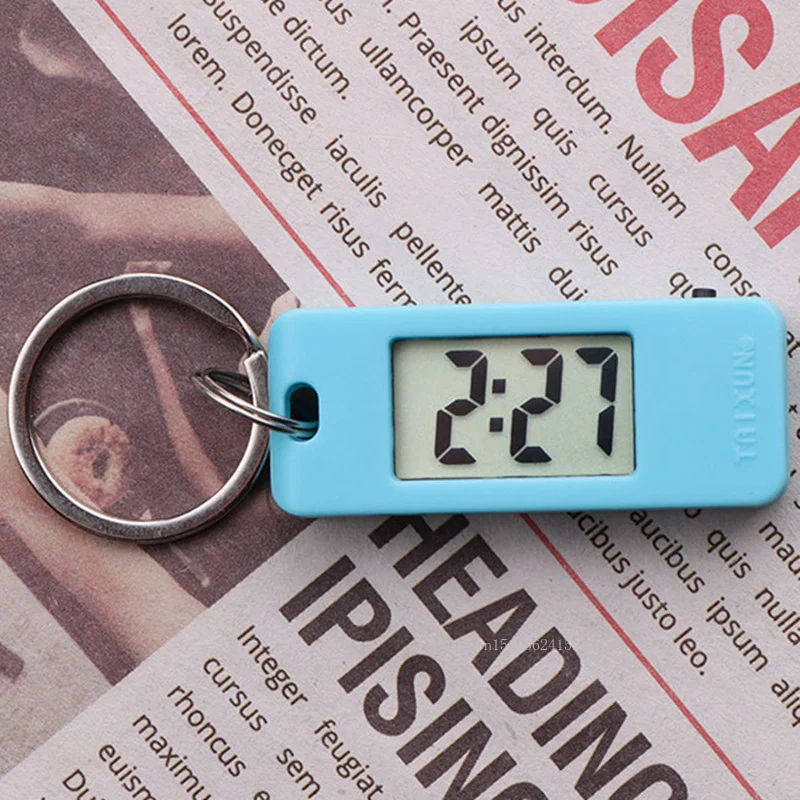 Unisex Student Electronic Clock Keychain Mini Electronic Student Oval Watch Digital Table Time Display Clock Hanging Keychain