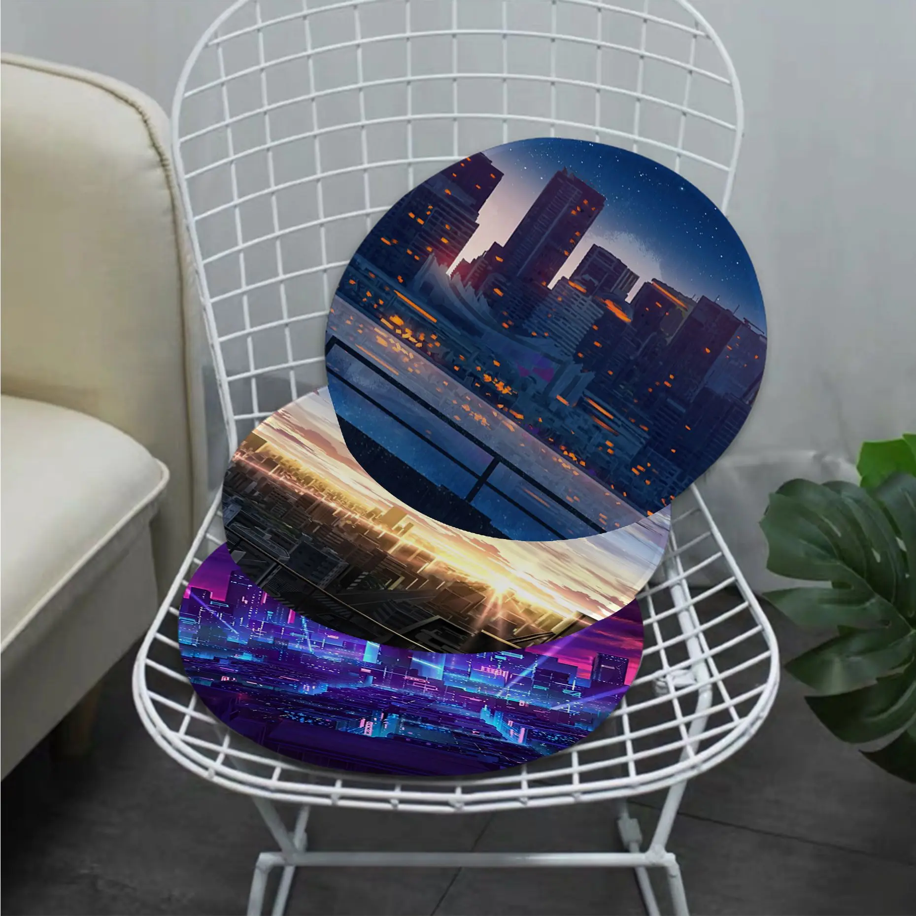 Anime City Scene Creative Chair Mat Soft Pad Seat Cushion For Dining Patio Home Office Indoor Outdoor Garden Sofa Cushion