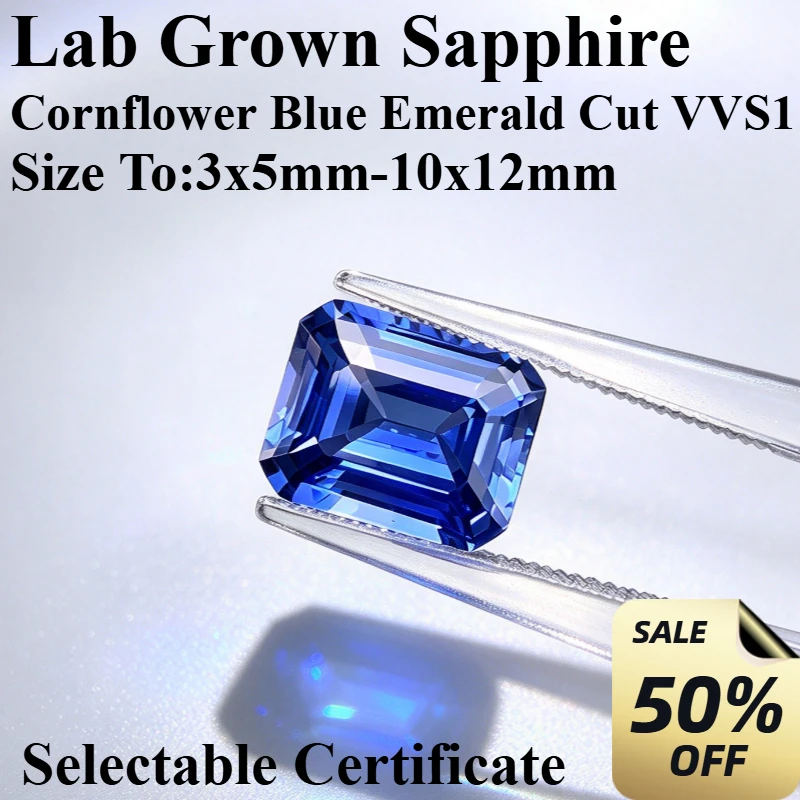 Lab Grown Cornflower Blue Sapphire Emerald Cut Loose Gemstone Clarity For DIY Ring Pendant Jewelry Making Selectable Certificate