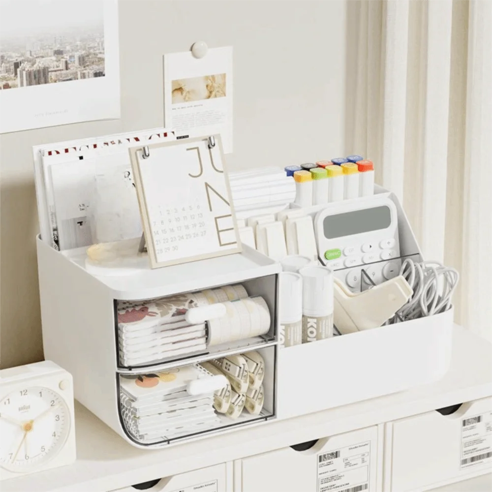 

Многофункциональный настольный ящик для хранения, держатель для ручек с ящиками, органайзер для косметики, простой настольный органайзер для хранения большой емкости