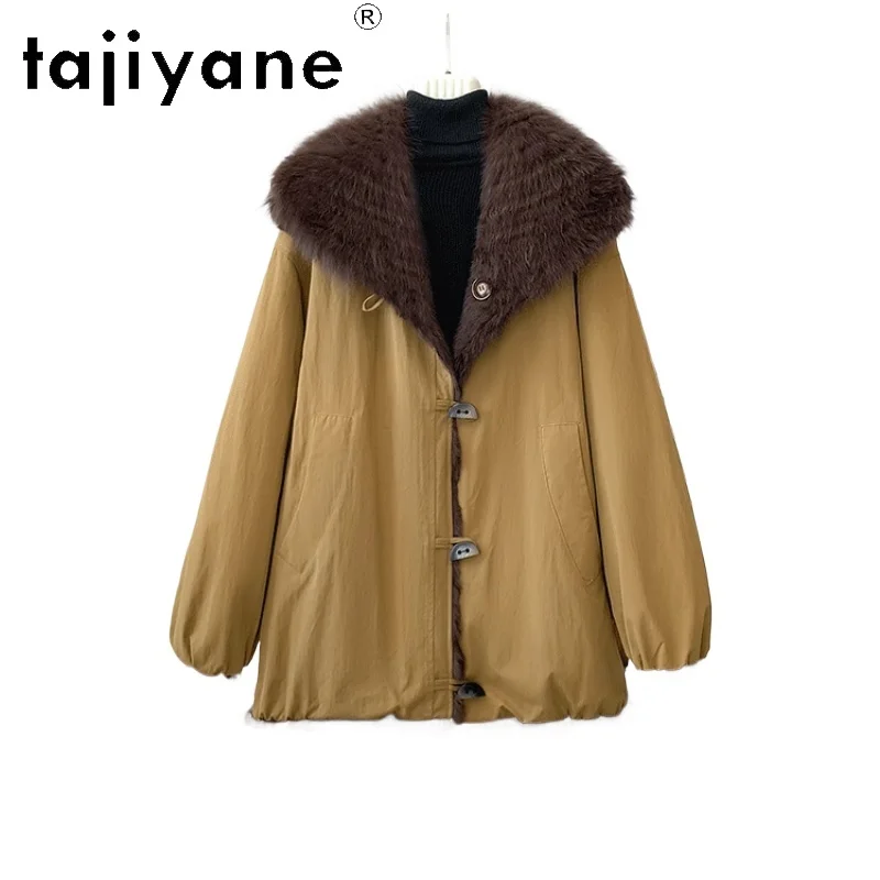 

Tajiyane Real Rabbit Fur Coat for Woman Chic Reversible Wear Fox Fur Collar Jacket Female Winter Coats 2025 Women Clothing шуба