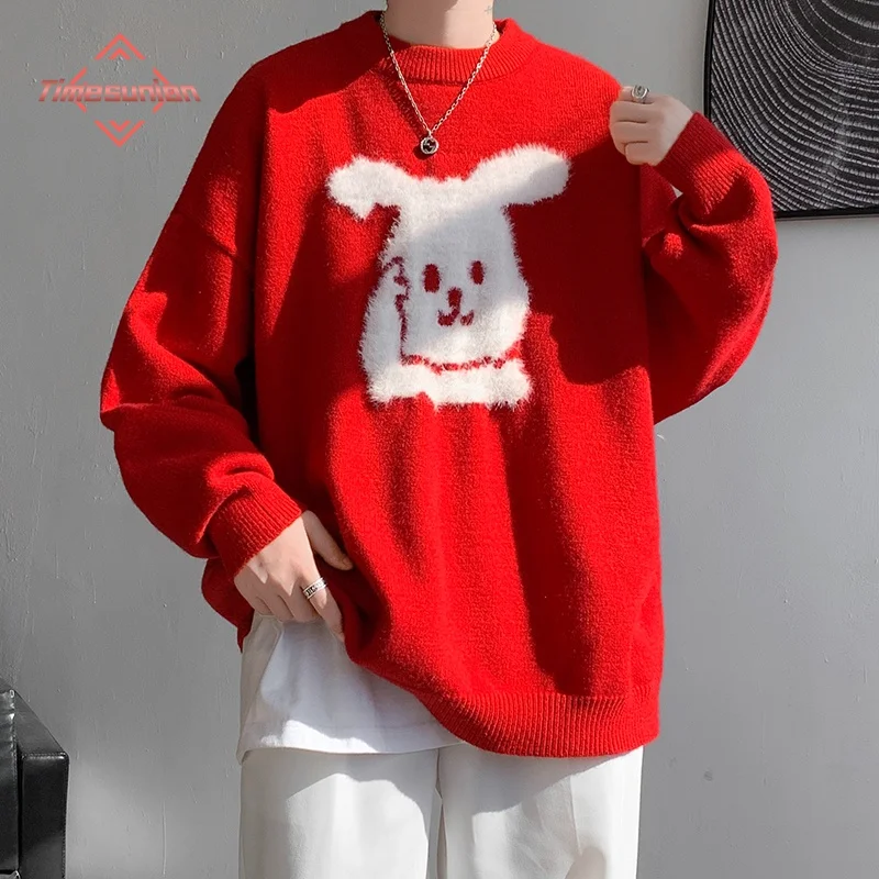 Christmas Sweaters for Men Loose Plus Size Autumn Winter Warm Sweater Pullovers y2k Arctic Velvet Rabbit Sweaters for Women 2023