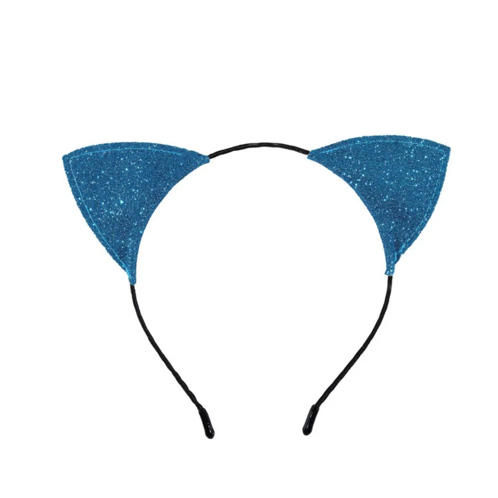 Shinny Halloween Cat Ear Headband Universal with Non-slip Buckle Cosplay Cat Ear Headpiece Fabric Wrapped Dress Up Head-wear