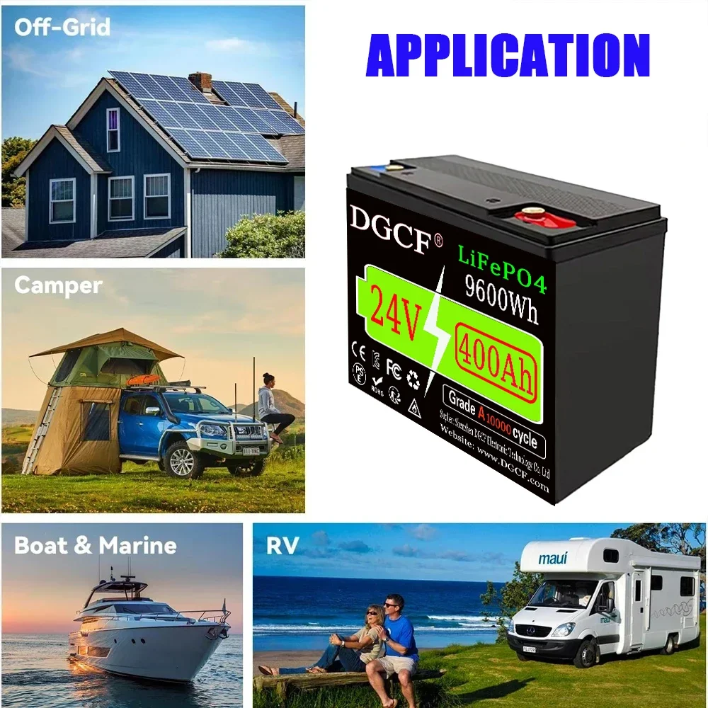 New 24V 100Ah300Ah 400Ah 500Ah LiFePO4 Battery, Built-in 200A BMS Rechargeable Battery For Inverter Solar RV🏅